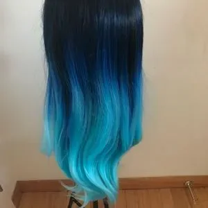 ??MERMAID 20” BLUE OMBRÉ GLUE-LESS LACEFRONT WIG Blue Black Braid Wig Lace Closure Ombre Blue Mermaid Hair  main image 2